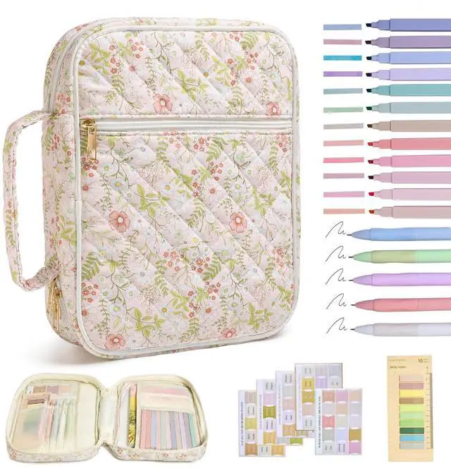 Main image of Bible Bag Cover Case for Women Study Supplies Kit Church Book Holder Bible Study Supplies w/ Tabs Pens Portable Church Book Quilted Large Carrying Case Christian Gifts for Women Girls