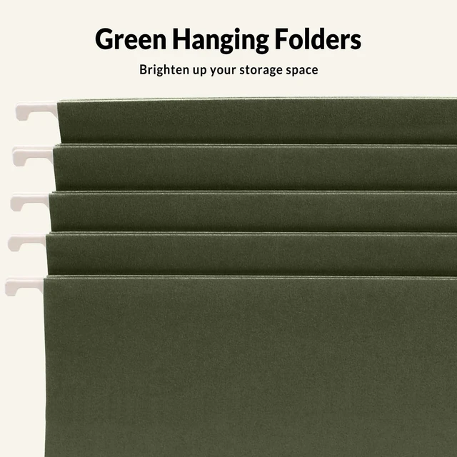 Alt view image 3 of 4 - Hanging File Folders, 100 Pack Reinforced Hang Folders Letter Size, Adjustable 1/5-Cut Tabs, Designed for Bulky Files, Filing Cabinet, Standard Green
