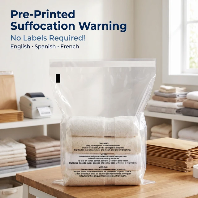 Alt view image 3 of 7 - 24" X 30" (200 Count) Self-Seal Clear Poly Bags With Suffocation Warning for Packaging, Shipping, Decor - Permanent Adhesive