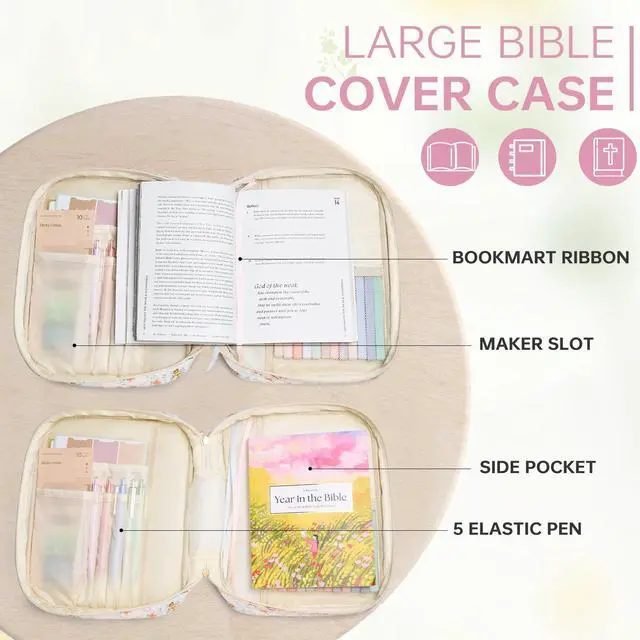 Alt view image 4 of 6 - Bible Bag Cover Case for Women Study Supplies Kit Church Book Holder Bible Study Supplies w/ Tabs Pens Portable Church Book Quilted Large Carrying Case Christian Gifts for Women Girls