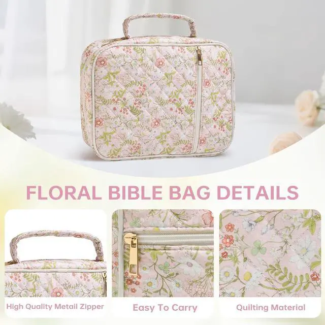 Alt view image 5 of 6 - Bible Bag Cover Case for Women Study Supplies Kit Church Book Holder Bible Study Supplies w/ Tabs Pens Portable Church Book Quilted Large Carrying Case Christian Gifts for Women Girls