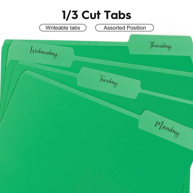 Alt view image 2 of 7 - 100-Pack Color File Folders, 1/3 Cut Tab, Letter Size Manilla Folder for School/Office/Classroom, Green