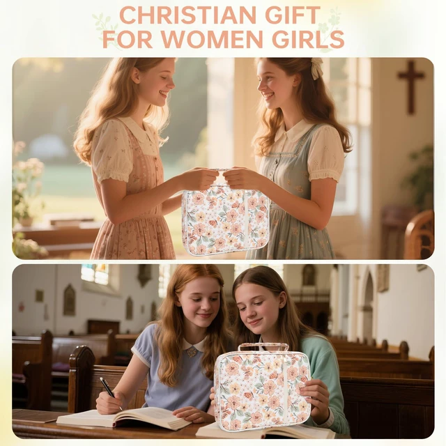 Alt view image 6 of 6 - Bible Bag Cover Case for Women Study Supplies Kit Church Book Holder Bible Study Supplies w/ Tabs Pens Portable Church Book Quilted Large Carrying Case Christian Gifts for Women Girls