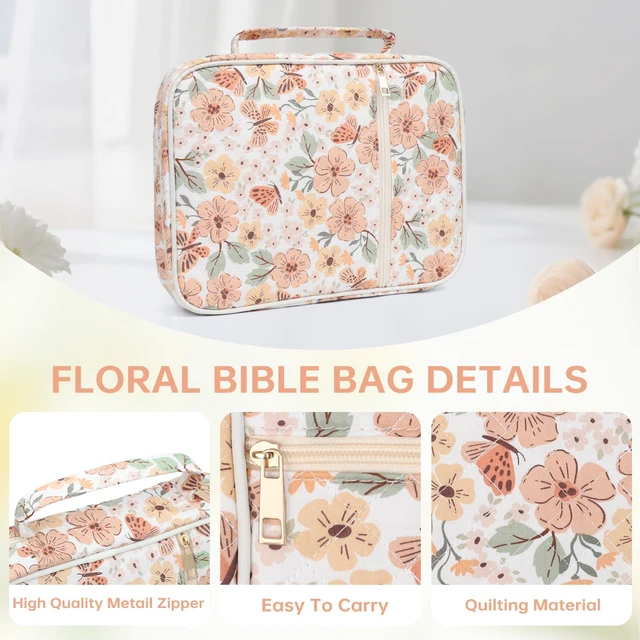 Alt view image 5 of 6 - Bible Bag Cover Case for Women Study Supplies Kit Church Book Holder Bible Study Supplies w/ Tabs Pens Portable Church Book Quilted Large Carrying Case Christian Gifts for Women Girls