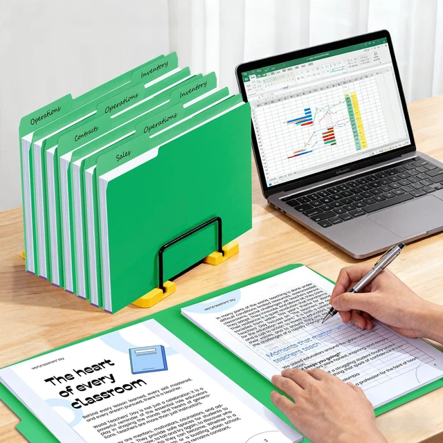 Alt view image 5 of 7 - 100-Pack Color File Folders, 1/3 Cut Tab, Letter Size Manilla Folder for School/Office/Classroom, Green