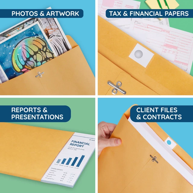 Alt view image 3 of 5 - 100 10" x 13" Kraft Clasp Envelopes, Gummed Seal 28lb Brown Kraft, Clasp and Gummed, Reusable, for Mailing Catalogs, Magazines, Documents, Large Papers