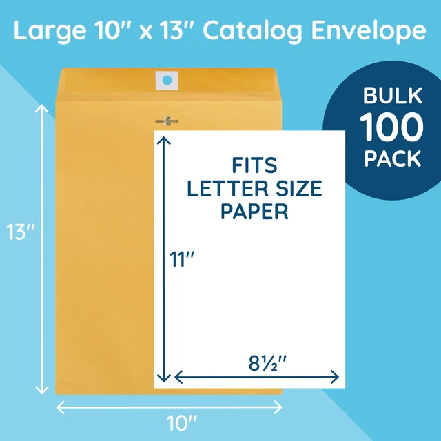 Alt view image 5 of 5 - 100 10" x 13" Kraft Clasp Envelopes, Gummed Seal 28lb Brown Kraft, Clasp and Gummed, Reusable, for Mailing Catalogs, Magazines, Documents, Large Papers