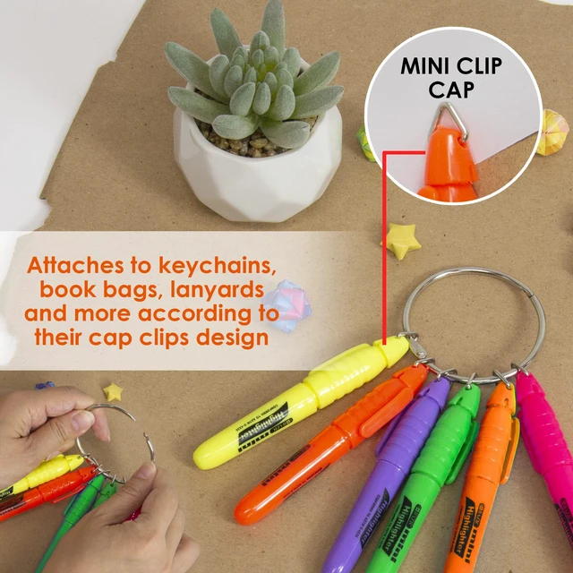 Alt view image 6 of 7 - Mini Highlighters, Fluorescent, Chisel Tip, 5 Ct, 24-Box Quick-dry, Assorted fluorescent mini highlighters, Compact, Cap clip, Non-toxic, Odorless, Bulk pack