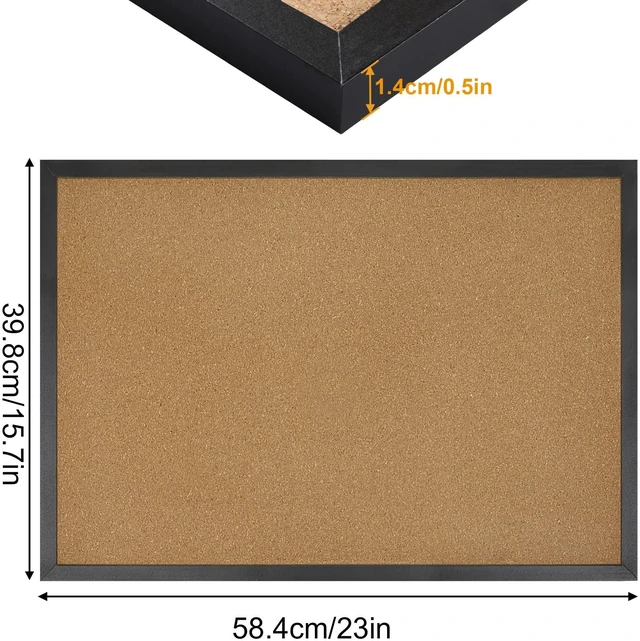 Alt view image 2 of 7 - Small Cork Bulletin Board for Wall 23 x 15.7Inch Black Wood Frame Natural Corkboard, Office Home School Vision Board, Wall Mounted Photo Notice Display, Single Pack with Mounting Hardware