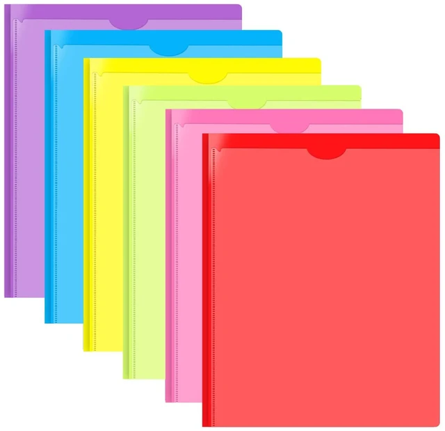 Main image of Heavy Duty Plastic Pocket Folder with Prongs and Clear Front Pocket - 6 Pack, 3 Prong Folders with Pockets and Card Slot, Assorted Colors Pocket Folders with Prongs for Letter Size Paper