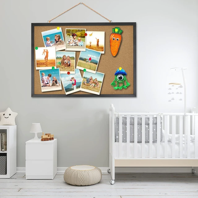 Alt view image 6 of 7 - Small Cork Bulletin Board for Wall 23 x 15.7Inch Black Wood Frame Natural Corkboard, Office Home School Vision Board, Wall Mounted Photo Notice Display, Single Pack with Mounting Hardware