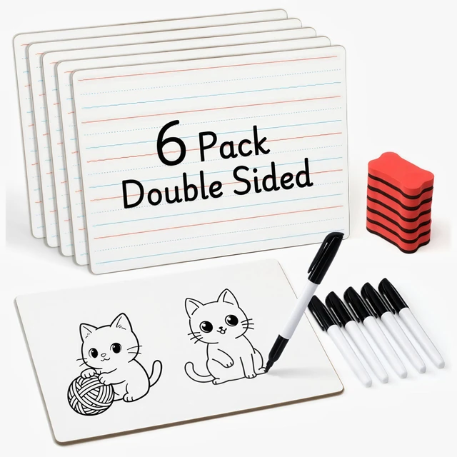 Main image of 6 Pack Dry Erase Lap Boards, Lined and Blank, 9 x 12 in 6 pack double sided 9 x 12 boards pair a lined side with a blank side for reusable writing practice