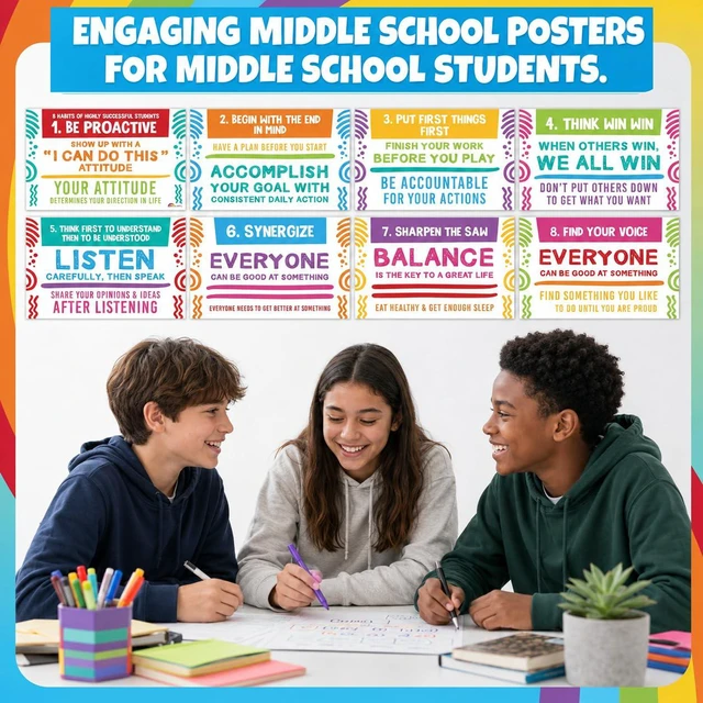 Alt view image 3 of 7 - 8 Pack 11"x17" Educational Charts Growth Mindset School Posters Help Students Build Positive Habits Through the 8 Habits Framework