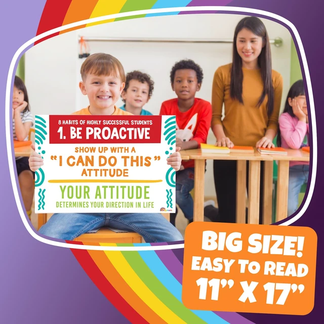 Alt view image 4 of 7 - 8 Pack 11"x17" Educational Charts Growth Mindset School Posters Help Students Build Positive Habits Through the 8 Habits Framework