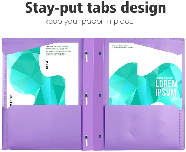 Alt view image 3 of 6 - Heavy Duty Plastic Pocket Folder with Prongs and Clear Front Pocket - 18 Pack, 3 Prong Folders with Pockets and Card Slot, Assorted Colors