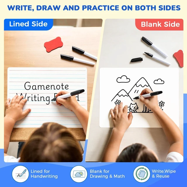 Alt view image 3 of 7 - 6 Pack Dry Erase Lap Boards, Lined and Blank, 9 x 12 in 6 pack double sided 9 x 12 boards pair a lined side with a blank side for reusable writing practice