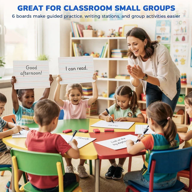 Alt view image 2 of 7 - 6 Pack Dry Erase Lap Boards, Lined and Blank, 9 x 12 in 6 pack double sided 9 x 12 boards pair a lined side with a blank side for reusable writing practice