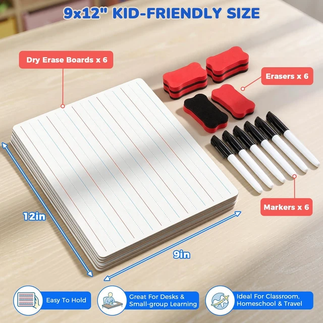 Alt view image 6 of 7 - 6 Pack Dry Erase Lap Boards, Lined and Blank, 9 x 12 in 6 pack double sided 9 x 12 boards pair a lined side with a blank side for reusable writing practice