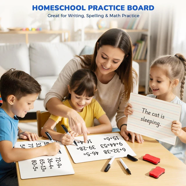 Alt view image 5 of 7 - 6 Pack Dry Erase Lap Boards, Lined and Blank, 9 x 12 in 6 pack double sided 9 x 12 boards pair a lined side with a blank side for reusable writing practice