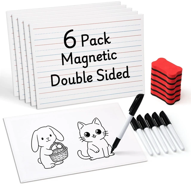 Main image of 6 Pack Magnetic Dry Erase Lap Boards, Lined and Blank, 9 x 12 in 6 pack double sided 9 x 12 boards pair a lined side with a blank side for reusable writing practice