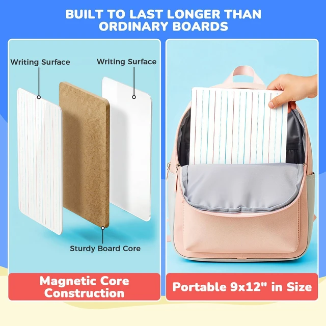 Alt view image 7 of 7 - 6 Pack Dry Erase Lap Boards, Lined and Blank, 9 x 12 in 6 pack double sided 9 x 12 boards pair a lined side with a blank side for reusable writing practice
