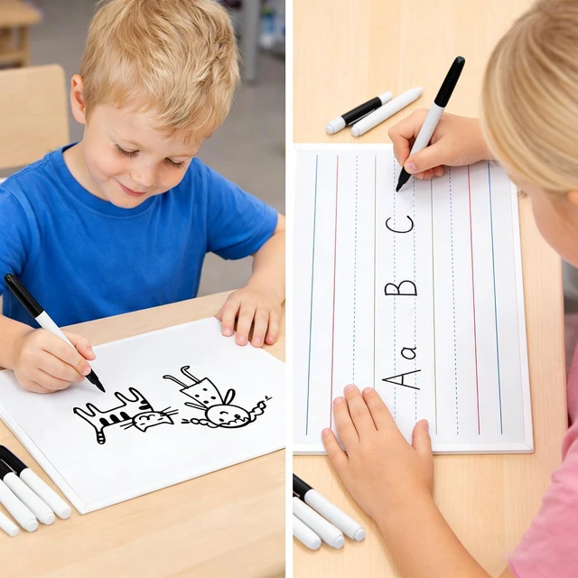 Alt view image 4 of 7 - 6 Pack Magnetic Dry Erase Lap Boards, Lined and Blank, 9 x 12 in 6 pack double sided 9 x 12 boards pair a lined side with a blank side for reusable writing practice