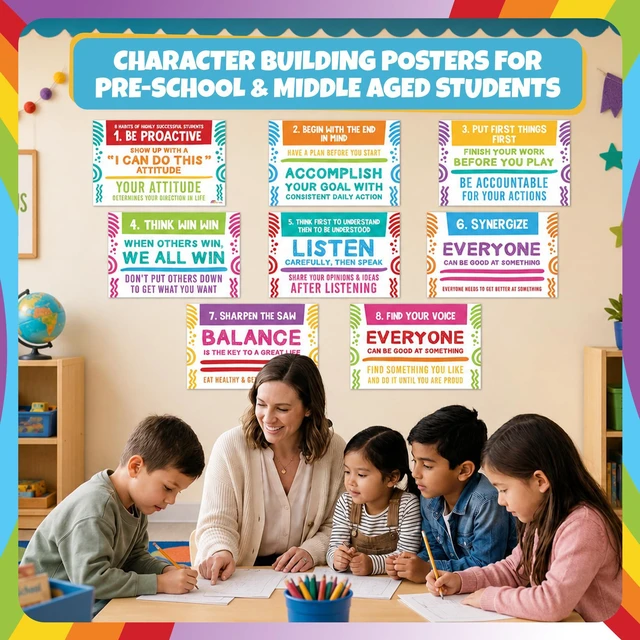 Alt view image 5 of 7 - 8 Pack 11"x17" Educational Charts Growth Mindset School Posters Help Students Build Positive Habits Through the 8 Habits Framework
