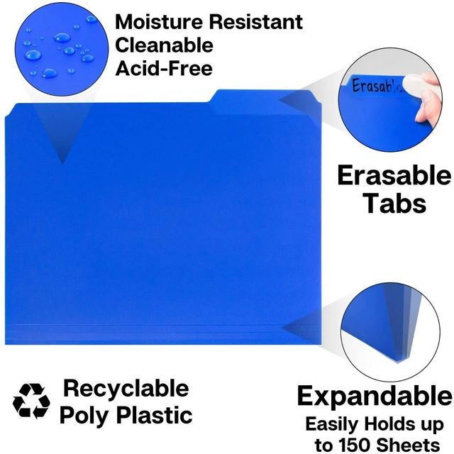Alt view image 3 of 7 - Plastic Colored File Folders (48 Pack), 1/3 Tab Filing Folders for 8.5x11 Letter Size Documents, Assorted Colors, Acid-Free Poly, Includes Labels