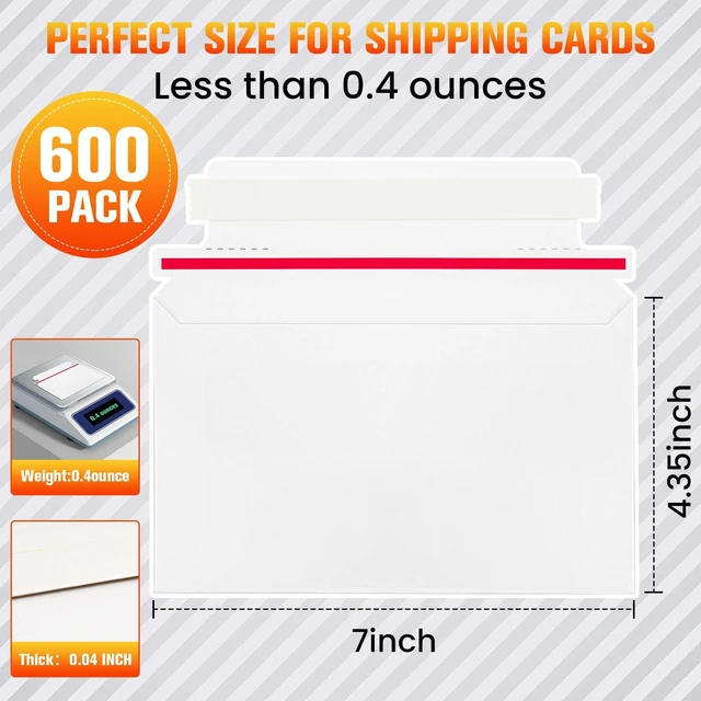Alt view image 3 of 7 - 600 Pack Rigid Mailers, 7"x4.35" Premium Trading Card Shipping Envelopes Heavy-Duty Perfect Size Shipping Envelopes for Collectors,Sellers,ToploadersSemi-Rigid Holders, and Protector Supplies