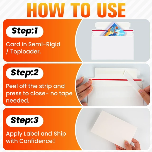 Alt view image 6 of 7 - 600 Pack Rigid Mailers, 7"x4.35" Premium Trading Card Shipping Envelopes Heavy-Duty Perfect Size Shipping Envelopes for Collectors,Sellers,ToploadersSemi-Rigid Holders, and Protector Supplies
