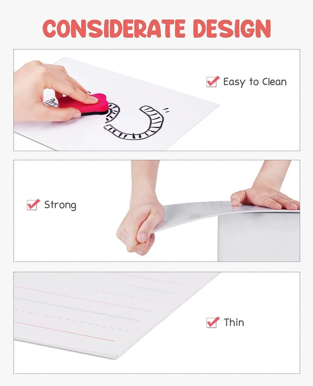 Alt view image 6 of 7 - 6 Pack Magnetic Dry Erase Lap Boards, Lined and Blank, 9 x 12 in 6 pack double sided 9 x 12 boards pair a lined side with a blank side for reusable writing practice