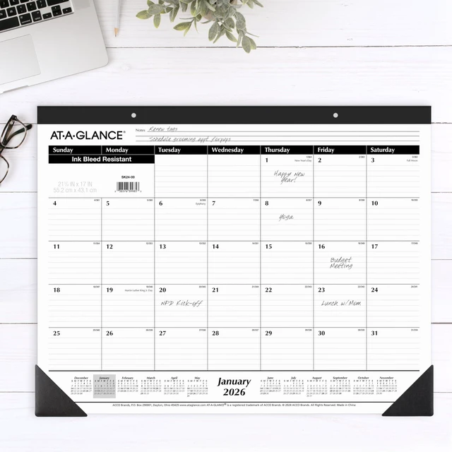 Alt view image 2 of 6 - 2026 Desk Calendar, Monthly, Desk Pad, 21-3/4" x 17", Large, Ruled Blocks (SK240026), White