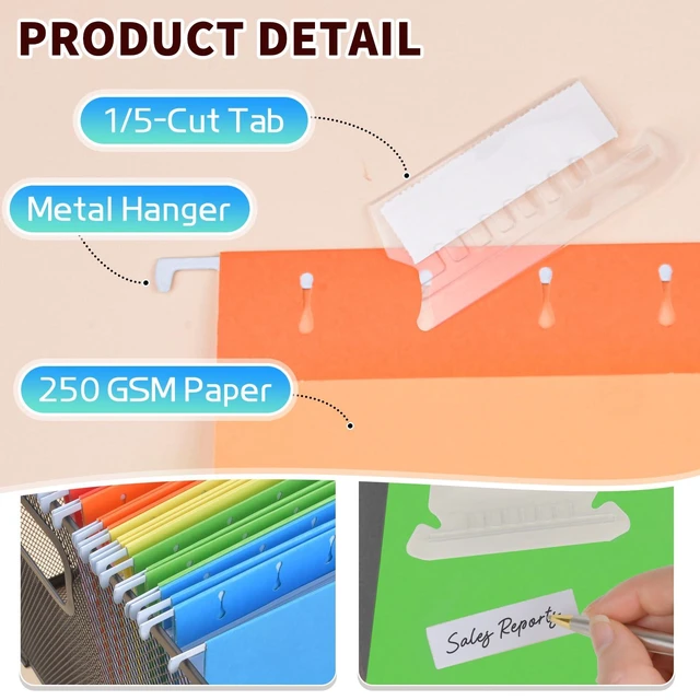 Alt view image 3 of 7 - 25-Pack Assorted Hanging File Folders,Letter Size with 35 Transparent Label Cards,50 Sticker Labels,1/5-Cut TabsHome Office & Filing Cabinets