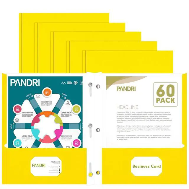Main image of 60 Pack Two Pocket Paper Folders with Prongs, Letter Size (Yellow) 3 Prong Folders with Pockets, Paper, 3 Hole Punched, For School, Office, Home, Business