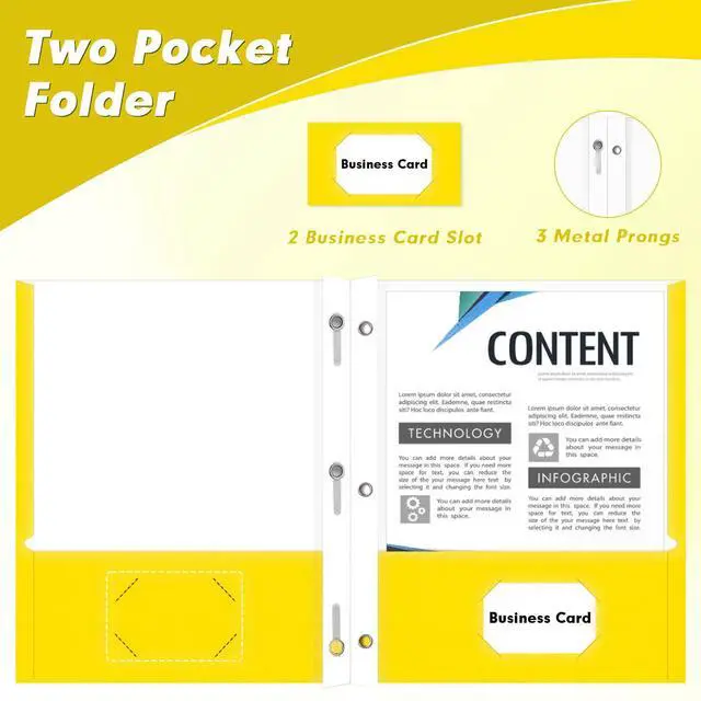 Alt view image 3 of 7 - 60 Pack Two Pocket Paper Folders with Prongs, Letter Size (Yellow) 3 Prong Folders with Pockets, Paper, 3 Hole Punched, For School, Office, Home, Business