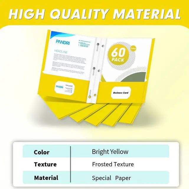 Alt view image 5 of 7 - 60 Pack Two Pocket Paper Folders with Prongs, Letter Size (Yellow) 3 Prong Folders with Pockets, Paper, 3 Hole Punched, For School, Office, Home, Business