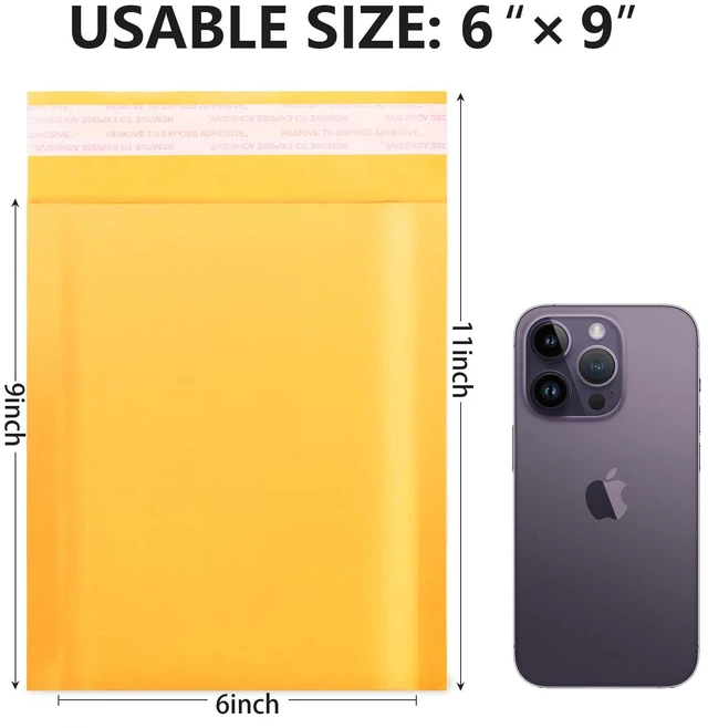 Alt view image 2 of 7 - Kraft Bubble Mailers 6x10 Inch 100Pack Yellow Self-Seal Padded Envelopes Bubble Opaque Padded Mailers Shipping Bags for Small Businesses to Package and Mail Jewelry, Electronic Products