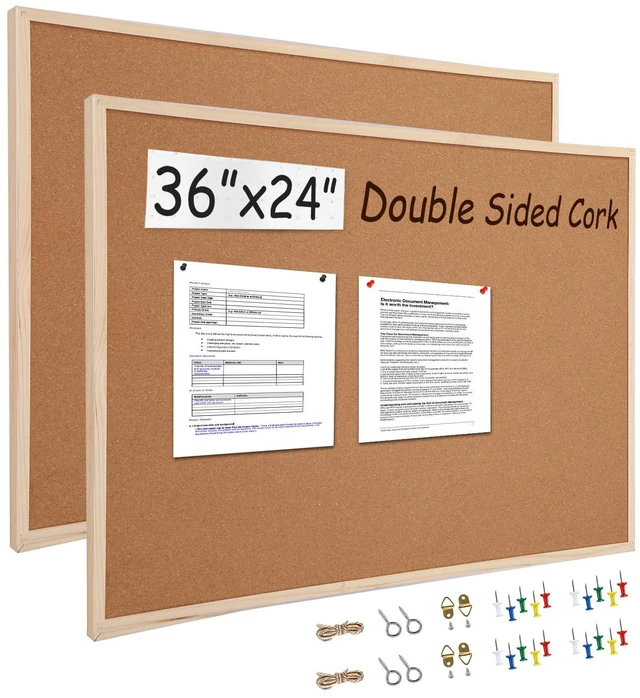 Main image of 24x36 Large Cork Board for Walls with Solid Wood Frame, Premium Double Sided Bulletin Board for Office & Home, Decorative Hanging Pin Notice Board, 2 Pack