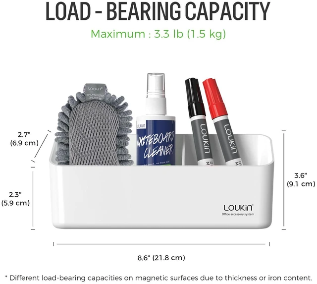 Alt view image 3 of 7 - Magnetic Marker Holder Set, Whiteboard Accessory Tray Set, White All-In-One Set, 8.6" × 2.7", Holds 4 Erasers & 12 Markers, Supports 3.3 lb, 2 Mounting Options, Fits Glass and Refrigerators