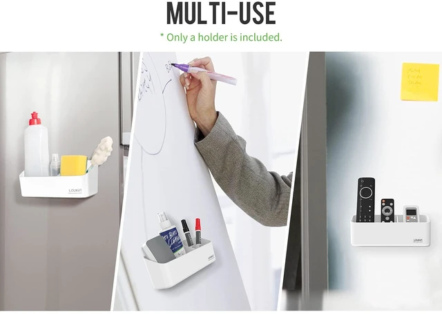 Alt view image 5 of 7 - Magnetic Marker Holder Set, Whiteboard Accessory Tray Set, White All-In-One Set, 8.6" × 2.7", Holds 4 Erasers & 12 Markers, Supports 3.3 lb, 2 Mounting Options, Fits Glass and Refrigerators