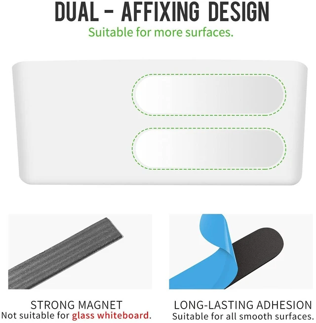 Alt view image 6 of 7 - Magnetic Marker Holder Set, Whiteboard Accessory Tray Set, White All-In-One Set, 8.6" × 2.7", Holds 4 Erasers & 12 Markers, Supports 3.3 lb, 2 Mounting Options, Fits Glass and Refrigerators
