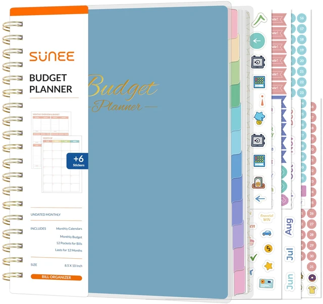 Main image of Budget Planner - Deluxe Monthly Budget Book with 12-Pockets for Bill Organizer, Undated 12 Month Expense Tracker Notebook & Account Book B5 Size (8" x 10") to Manage Your Finance Planner, Blue