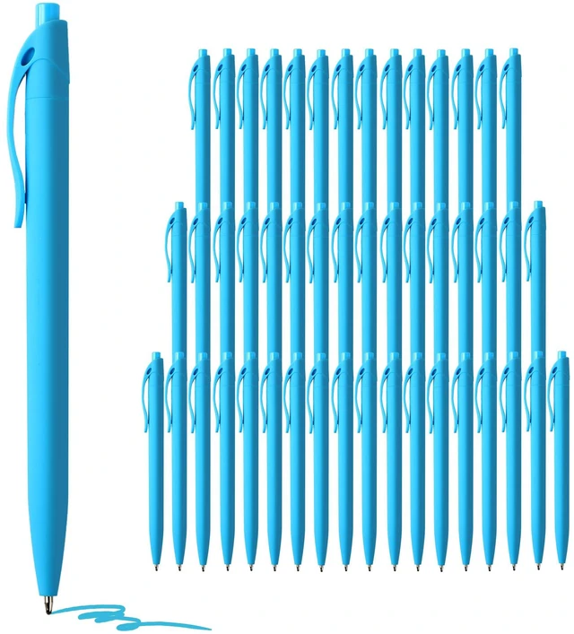 Main image of Pens Bulk, 50 Pack No Bleed Sky Blue Click Pen, Wholesale Retractable Ballpoint Pens, Pens Medium Point, Smooth Ink Pen, 1.0MM Sky Blue Ink