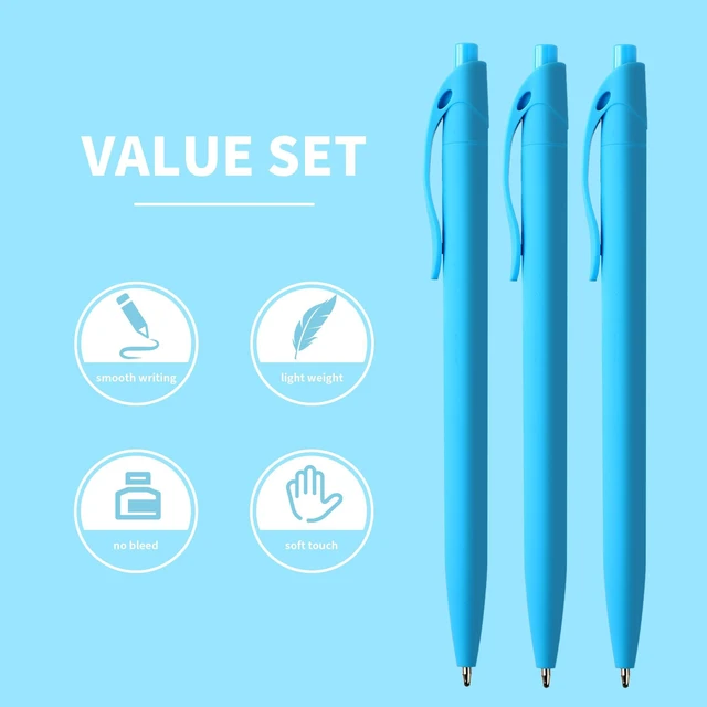 Alt view image 2 of 6 - Pens Bulk, 50 Pack No Bleed Sky Blue Click Pen, Wholesale Retractable Ballpoint Pens, Pens Medium Point, Smooth Ink Pen, 1.0MM Sky Blue Ink