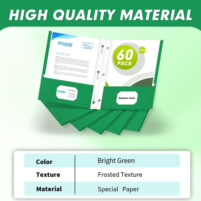 Alt view image 5 of 7 - 60 Pack Two Pocket Paper Folders with Prongs, Letter Size (Green) 3 Prong Folders with Pockets, Paper, 3 Hole Punched, For School, Office, Home, Business