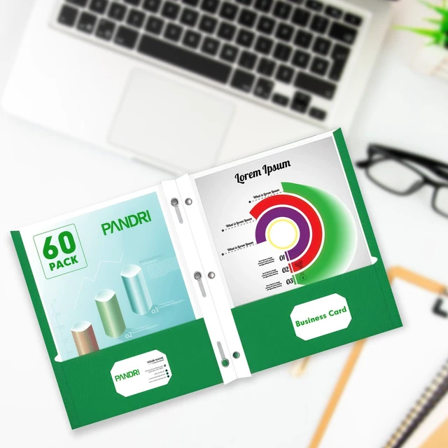 Alt view image 7 of 7 - 60 Pack Two Pocket Paper Folders with Prongs, Letter Size (Green) 3 Prong Folders with Pockets, Paper, 3 Hole Punched, For School, Office, Home, Business