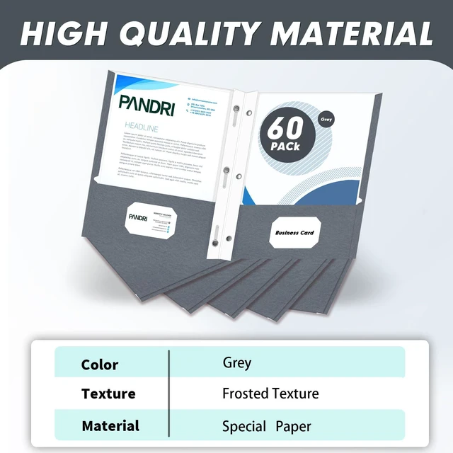 Alt view image 2 of 7 - 60 Pack Two Pocket Paper Folders with Prongs, Letter Size (Grey) 3 Prong Folders with Pockets, Paper, 3 Hole Punched, For School, Office, Home, Business