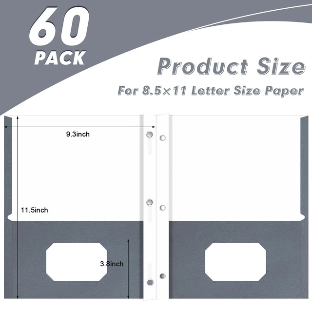 Alt view image 4 of 7 - 60 Pack Two Pocket Paper Folders with Prongs, Letter Size (Grey) 3 Prong Folders with Pockets, Paper, 3 Hole Punched, For School, Office, Home, Business