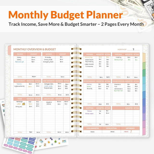 Alt view image 3 of 7 - Budget Planner - Deluxe Monthly Budget Book with 12-Pockets for Bill Organizer, Undated 12 Month Expense Tracker Notebook & Account Book B5 Size (8" x 10") to Manage Your Finance Planner, Green