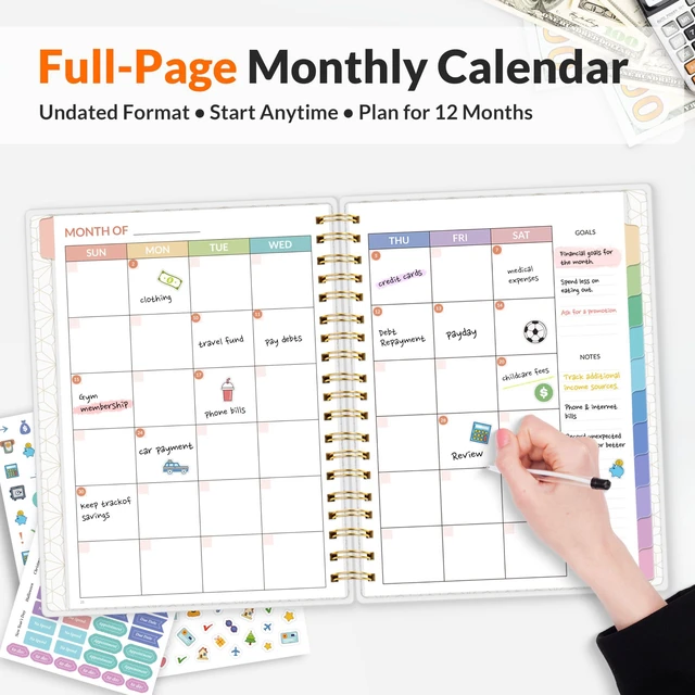 Alt view image 2 of 7 - Budget Planner - Deluxe Monthly Budget Book with 12-Pockets for Bill Organizer, Undated 12 Month Expense Tracker Notebook & Account Book B5 Size (8" x 10") to Manage Your Finance Planner, Green